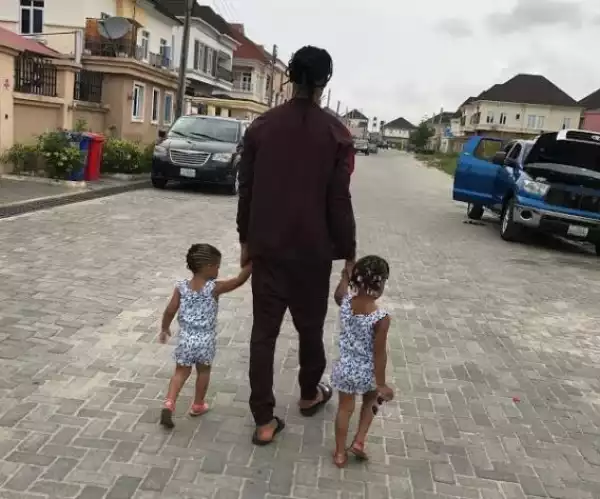 Singer Flavour Strolls With His Daughters, Sophia & Gabriella In His Estate (Photo)